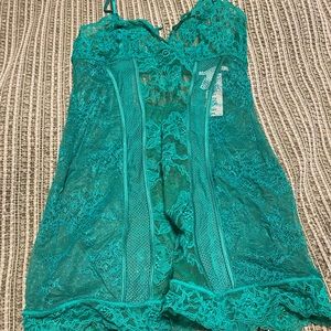 Green lace lingerie.